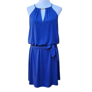 WHBM Blue Blouson Dress NWT 570206320 Halter Keyhole Neck Stretch Short